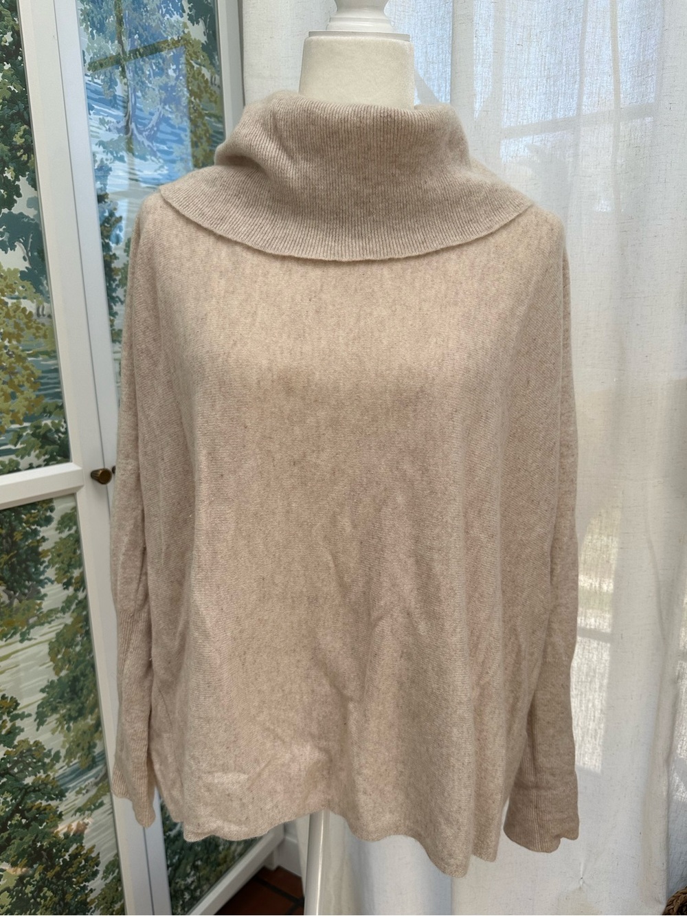 Garnet Hill 100% Cashmere Cream or Tan Cowl Neck Sweater Size XL